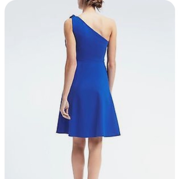BR Blue Dress One Shoulder Bow A-line Banana Republic Cocktail Wedding Guest - Picture 2 of 9